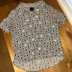 Patterned Black and White Button-Down Shirt